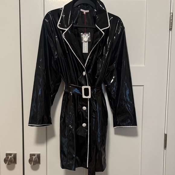 Frances Valentine Jackets & Blazers - Frances Valentine Black Rain Coat with White Trim